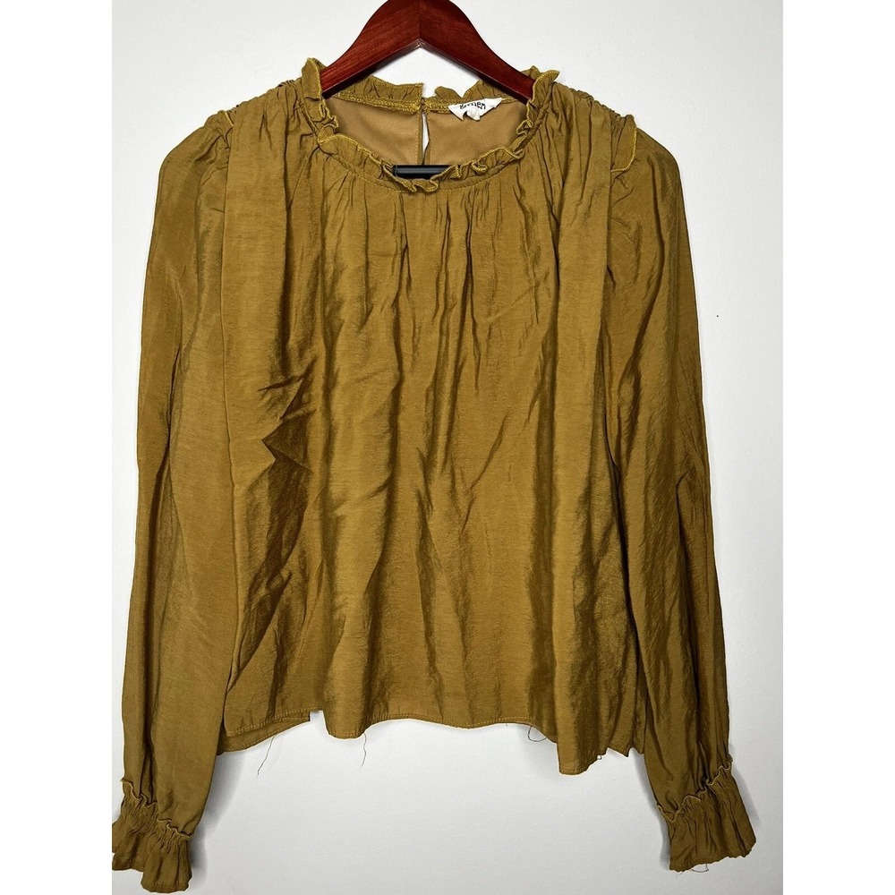 &merci Blouse Women M Mustard Yellow Ruffle Mock Neck Boho Victorian Cottagecore
